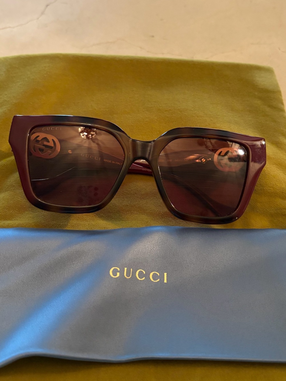 Gucci Women's Burgundy Acetate Sunglasses with Silver Logo Accents